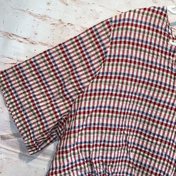 Madewell tie front top rainbow gingham check 3X v-neck short sleeve pullover - Picture 4 of 11